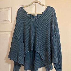 We The Free Blue Waffle Knit Sweater